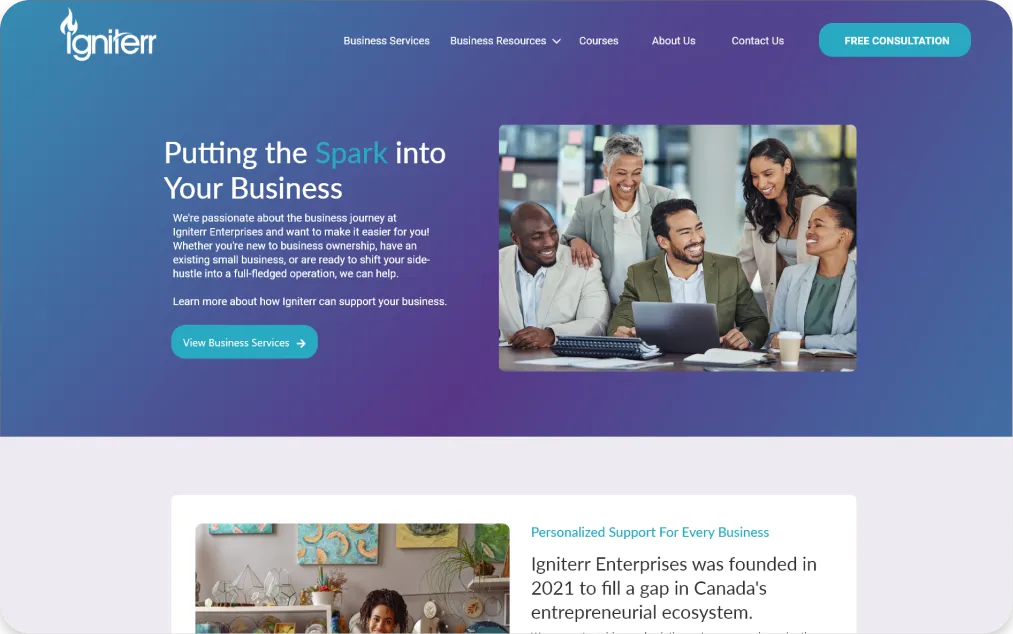 Website header for Igniterr Enterprises.