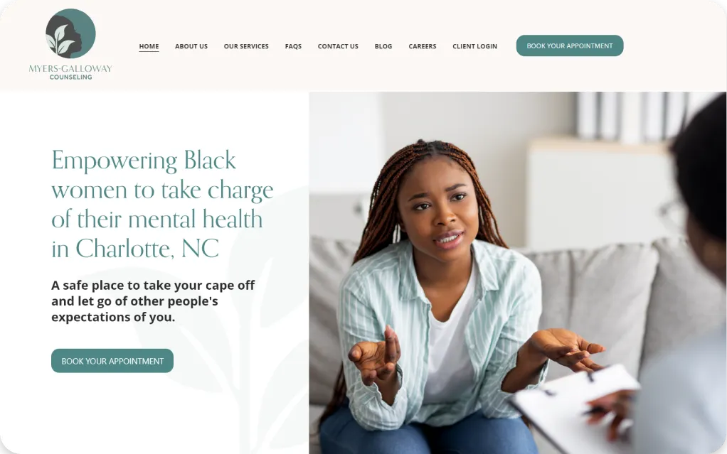 A Black woman speaking during a counseling session.